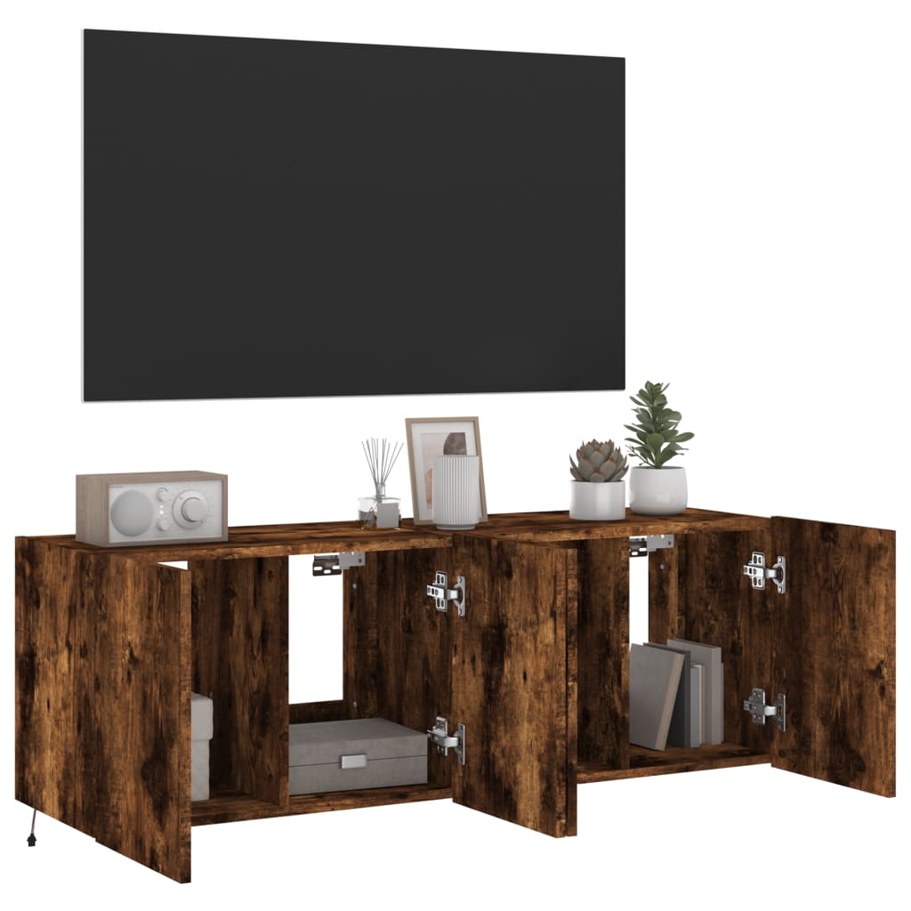 Tv-Wandmeubels Met Led 2 St 60X35X41 Cm Gerookt Eikenkleurig