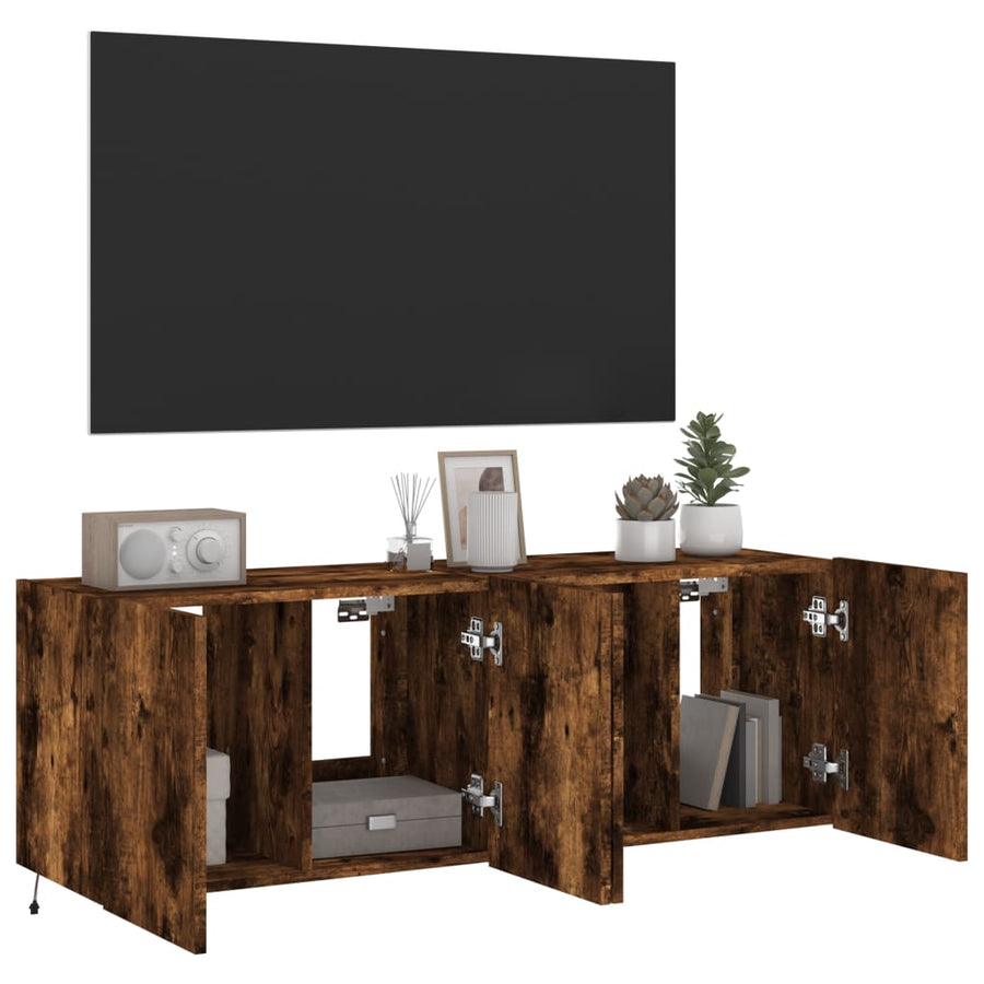 Tv-Wandmeubels Met Led 2 St 60X35X41 Cm Gerookt Eikenkleurig
