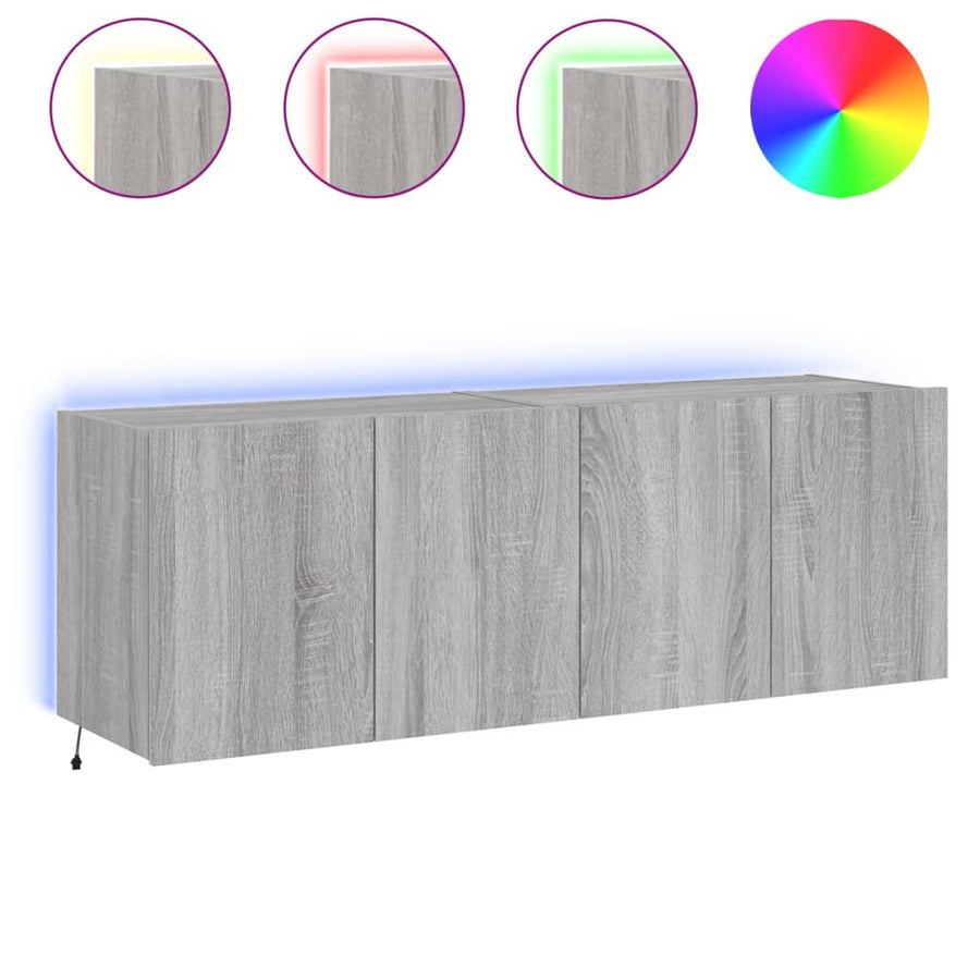 Tv-Wandmeubels Met Led 2 St 60X35X41 Cm Grijs Sonoma Eiken