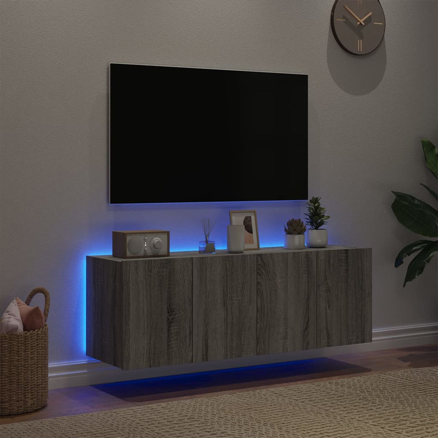 Tv-Wandmeubels Met Led 2 St 60X35X41 Cm Grijs Sonoma Eiken
