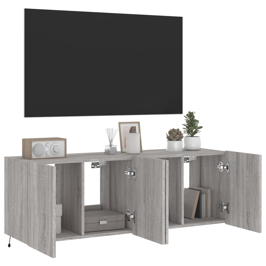 Tv-Wandmeubels Met Led 2 St 60X35X41 Cm Grijs Sonoma Eiken