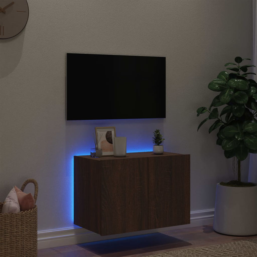Tv-Wandmeubel Met Led-Verlichting 60X35X41 Cm Bruineikenkleurig