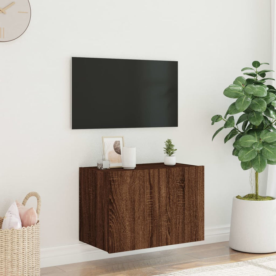 Tv-Wandmeubel Met Led-Verlichting 60X35X41 Cm Bruineikenkleurig