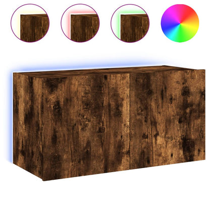 Tv-Wandmeubel Met Led-Verlichting 80X35X41 Cm Gerookt Eiken