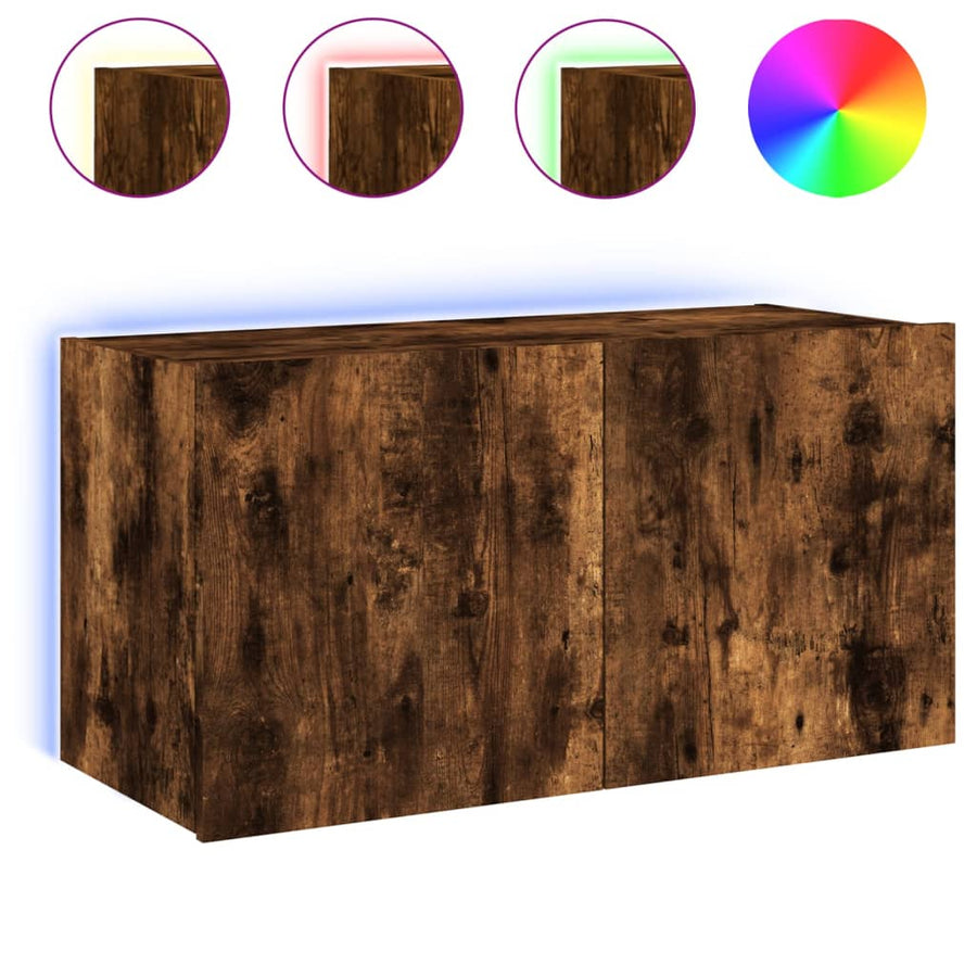 Tv-Wandmeubel Met Led-Verlichting 80X35X41 Cm Gerookt Eiken