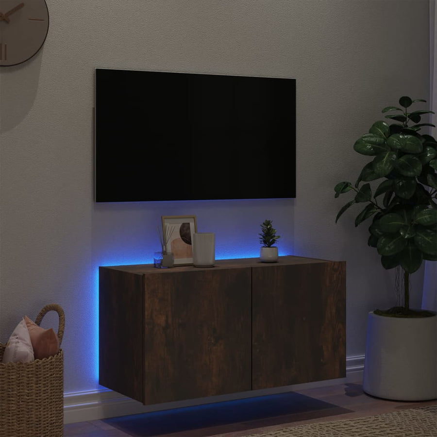 Tv-Wandmeubel Met Led-Verlichting 80X35X41 Cm Gerookt Eiken