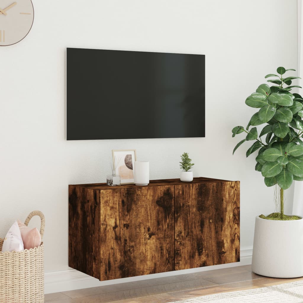 Tv-Wandmeubel Met Led-Verlichting 80X35X41 Cm Gerookt Eiken