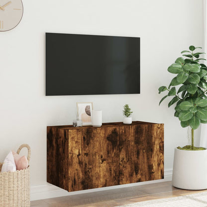 Tv-Wandmeubel Met Led-Verlichting 80X35X41 Cm Gerookt Eiken