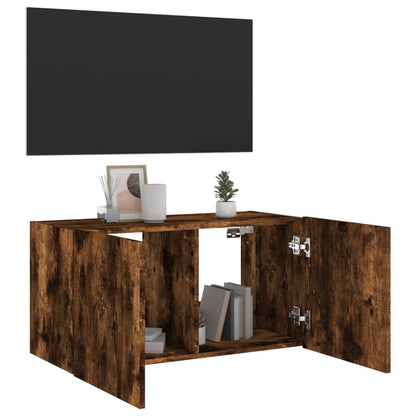 Tv-Wandmeubel Met Led-Verlichting 80X35X41 Cm Gerookt Eiken