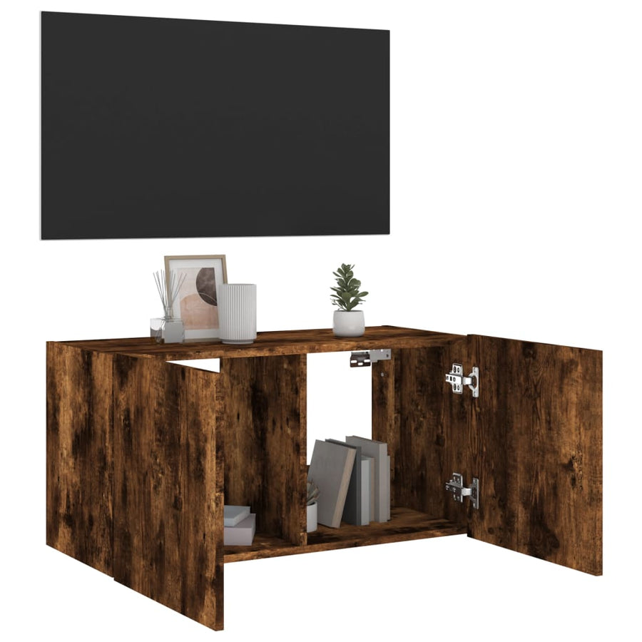 Tv-Wandmeubel Met Led-Verlichting 80X35X41 Cm Gerookt Eiken