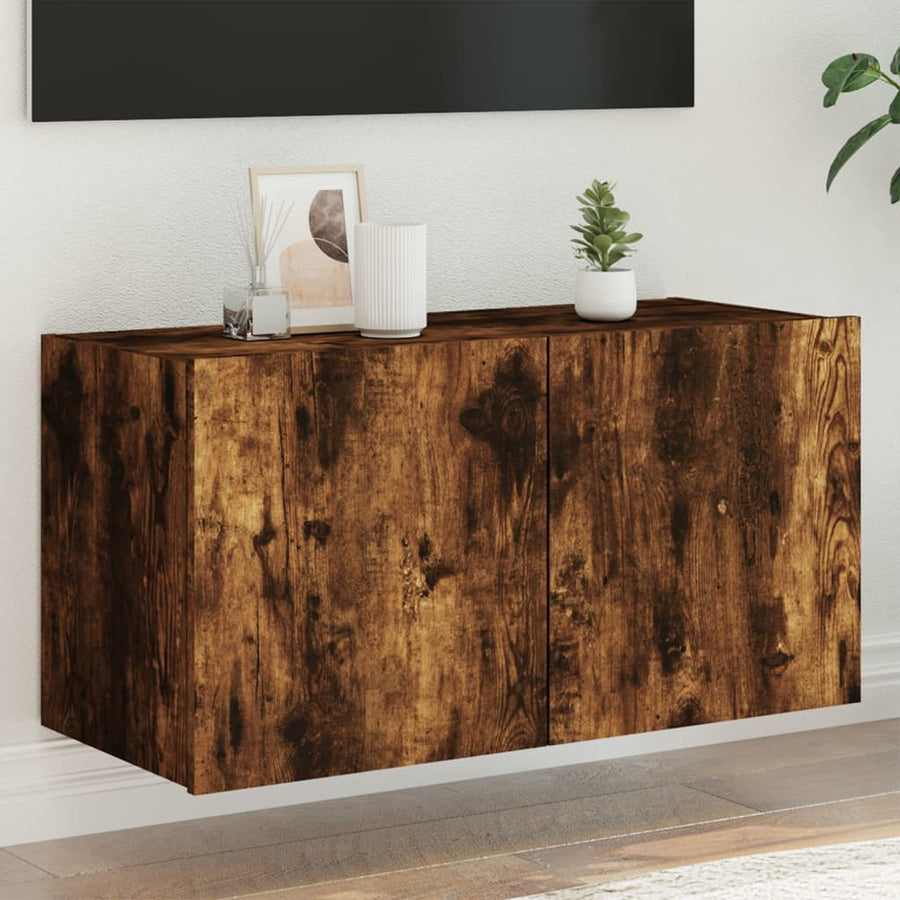 Tv-Wandmeubel Met Led-Verlichting 80X35X41 Cm Gerookt Eiken