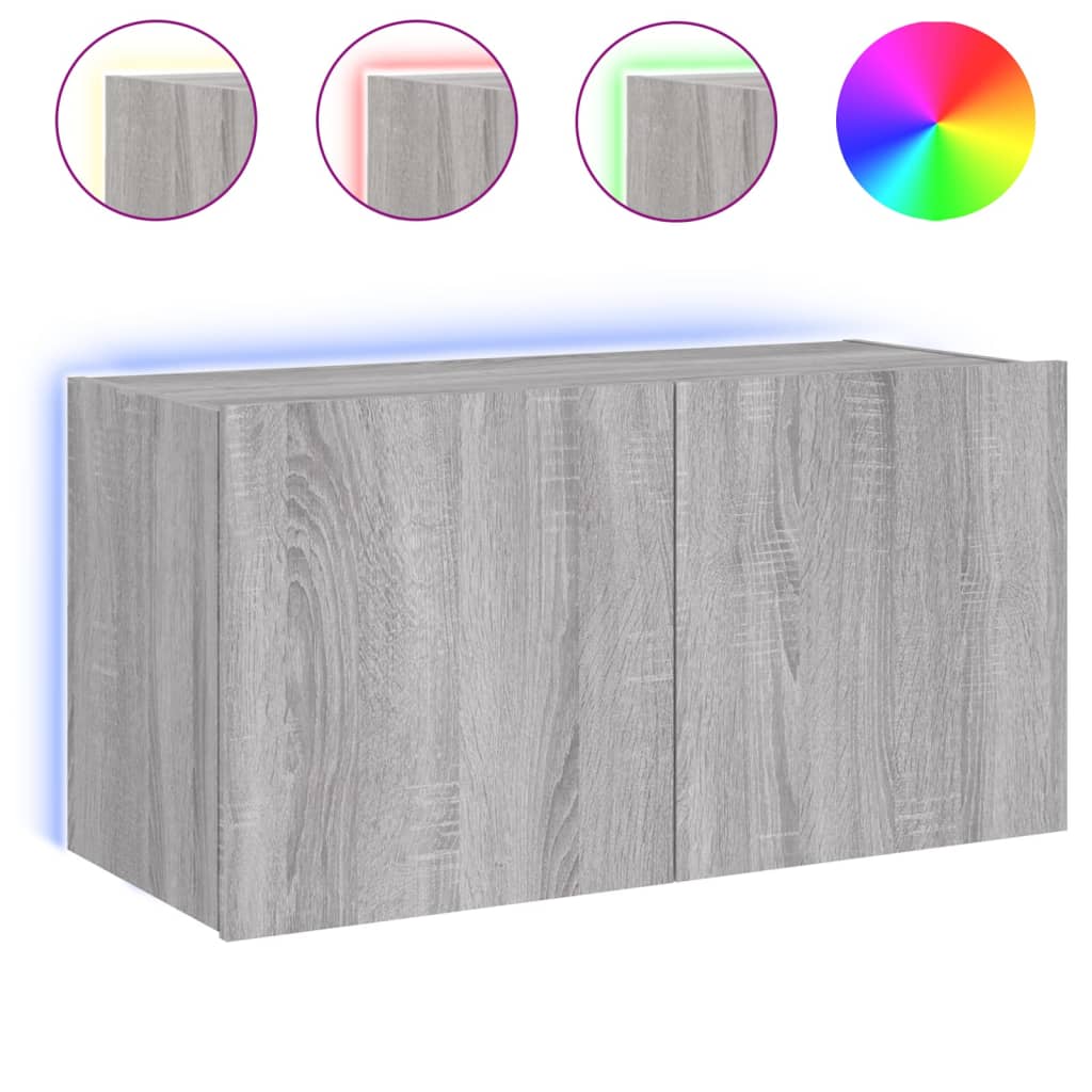 Tv-Wandmeubel Met Led-Verlichting 80X35X41 Cm Grijs Sonoma