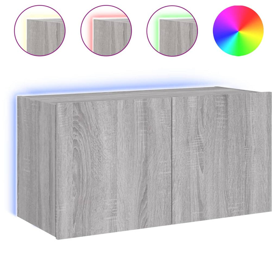 Tv-Wandmeubel Met Led-Verlichting 80X35X41 Cm Grijs Sonoma