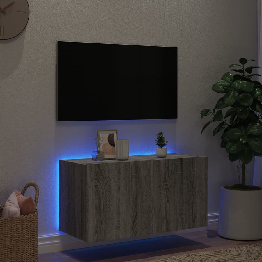 Tv-Wandmeubel Met Led-Verlichting 80X35X41 Cm Grijs Sonoma