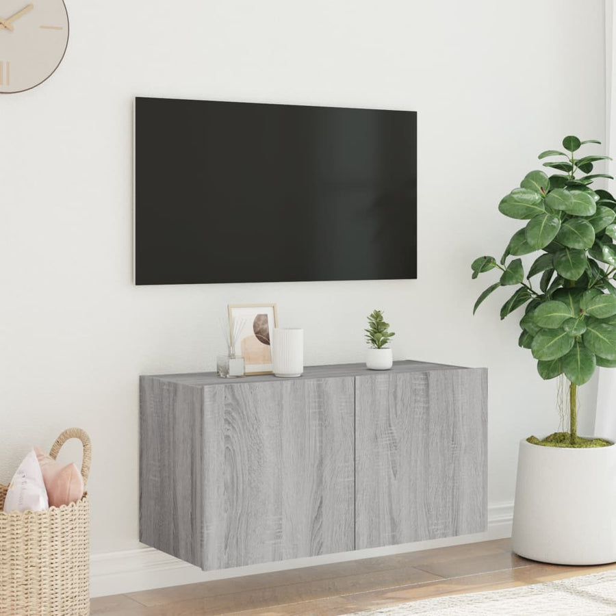 Tv-Wandmeubel Met Led-Verlichting 80X35X41 Cm Grijs Sonoma