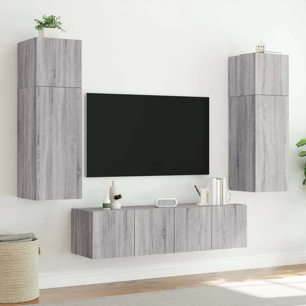 Tv-Wandmeubel Met Led-Verlichting 80X35X41 Cm Grijs Sonoma