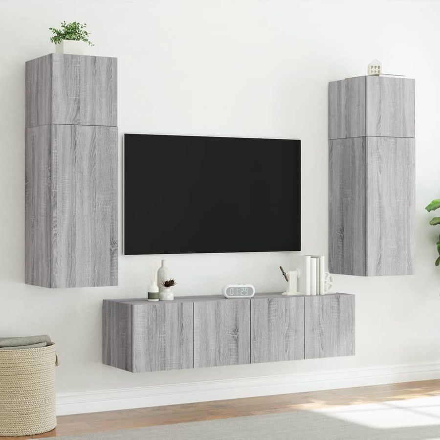 Tv-Wandmeubel Met Led-Verlichting 80X35X41 Cm Grijs Sonoma