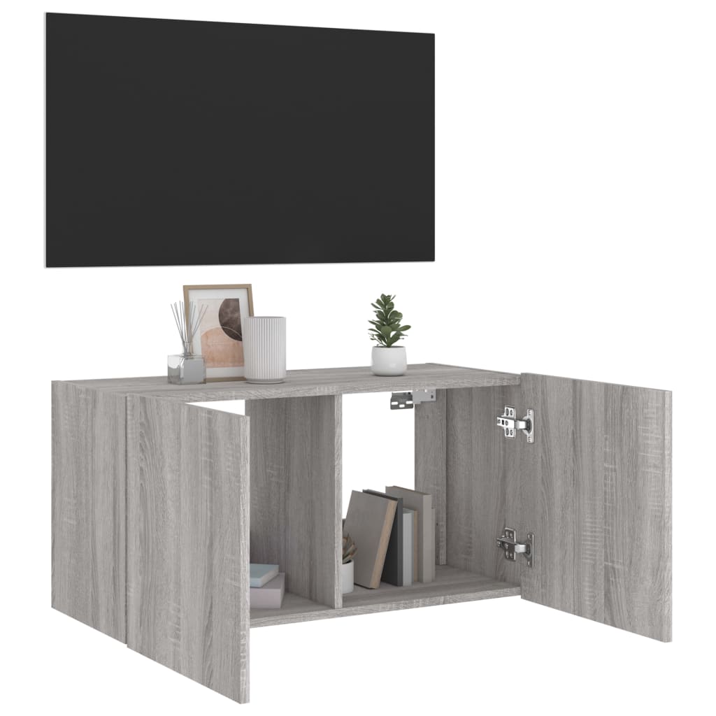 Tv-Wandmeubel Met Led-Verlichting 80X35X41 Cm Grijs Sonoma