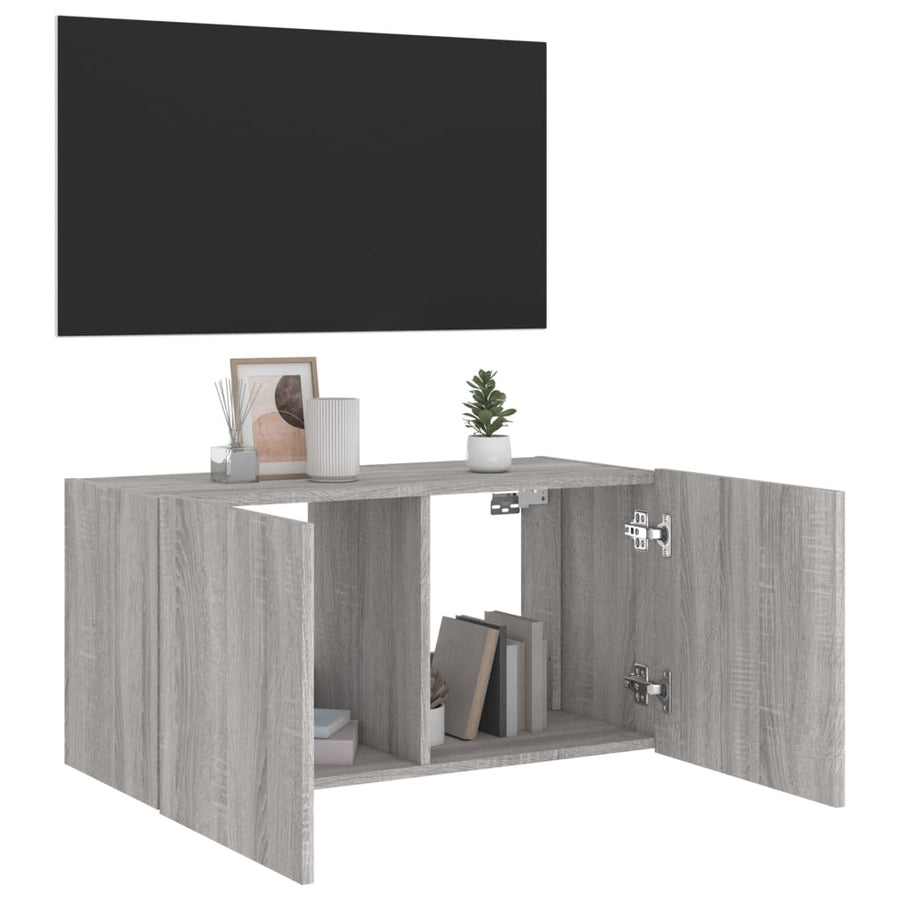 Tv-Wandmeubel Met Led-Verlichting 80X35X41 Cm Grijs Sonoma