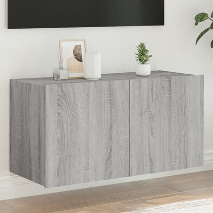 Tv-Wandmeubel Met Led-Verlichting 80X35X41 Cm Grijs Sonoma