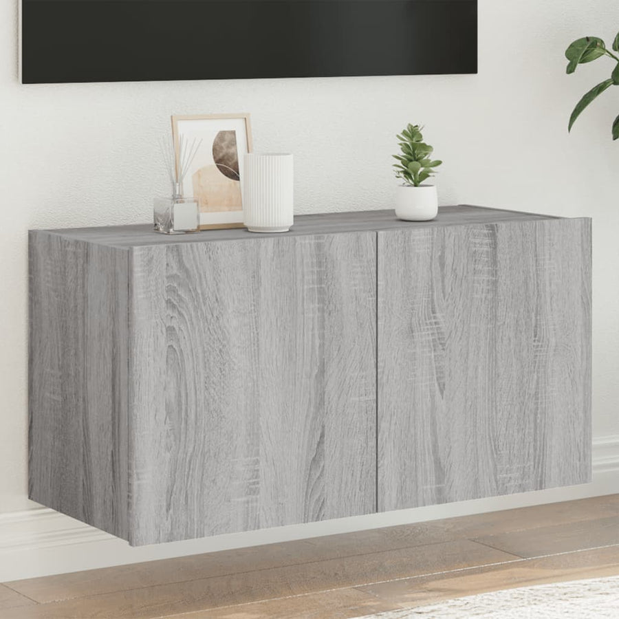Tv-Wandmeubel Met Led-Verlichting 80X35X41 Cm Grijs Sonoma