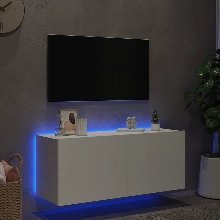 Tv-Wandmeubel Met Led-Verlichting 100X35X41 Cm Wit