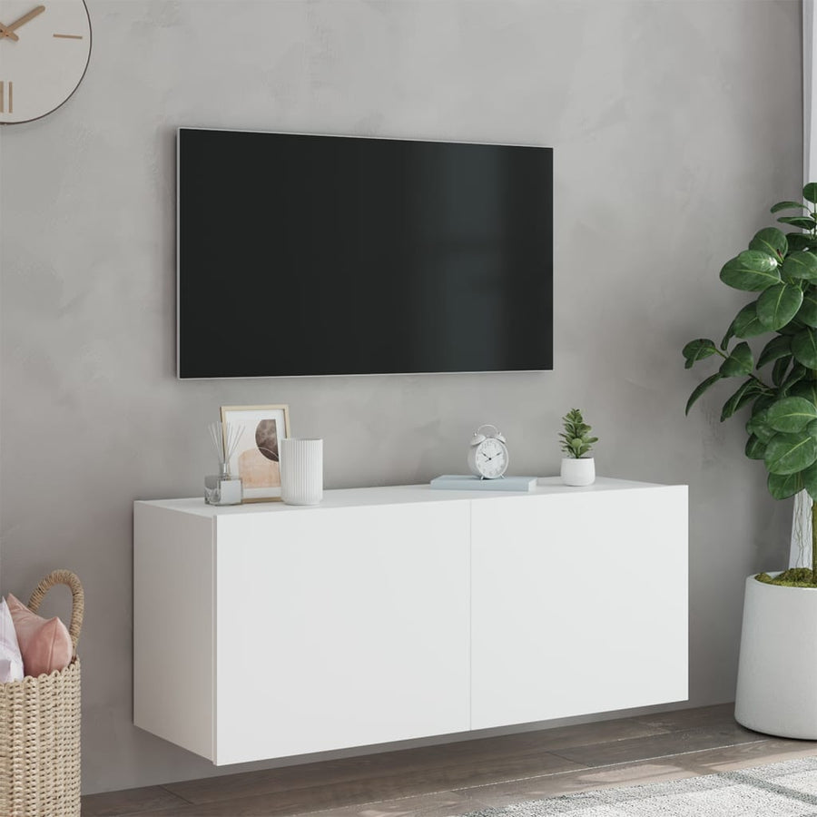 Tv-Wandmeubel Met Led-Verlichting 100X35X41 Cm Wit