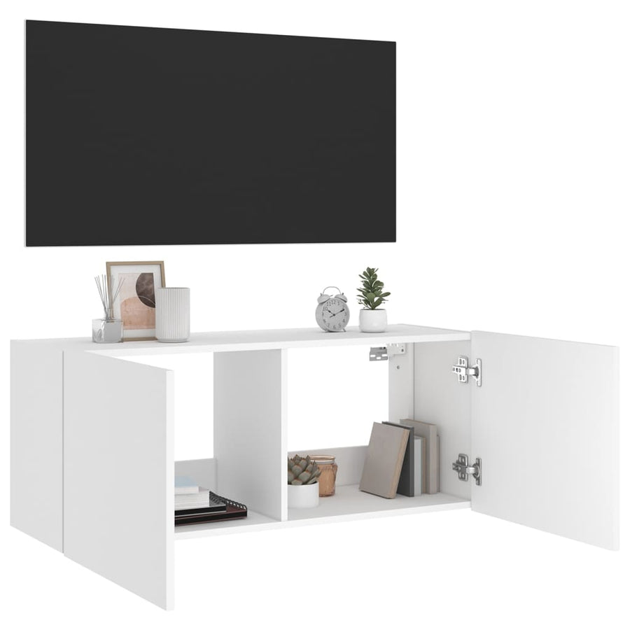 Tv-Wandmeubel Met Led-Verlichting 100X35X41 Cm Wit