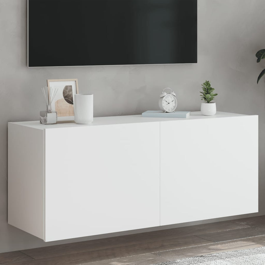 Tv-Wandmeubel Met Led-Verlichting 100X35X41 Cm Wit