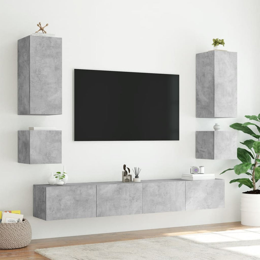 Tv-Wandmeubel Met Led-Verlichting 100X35X41 Cm Betongrijs