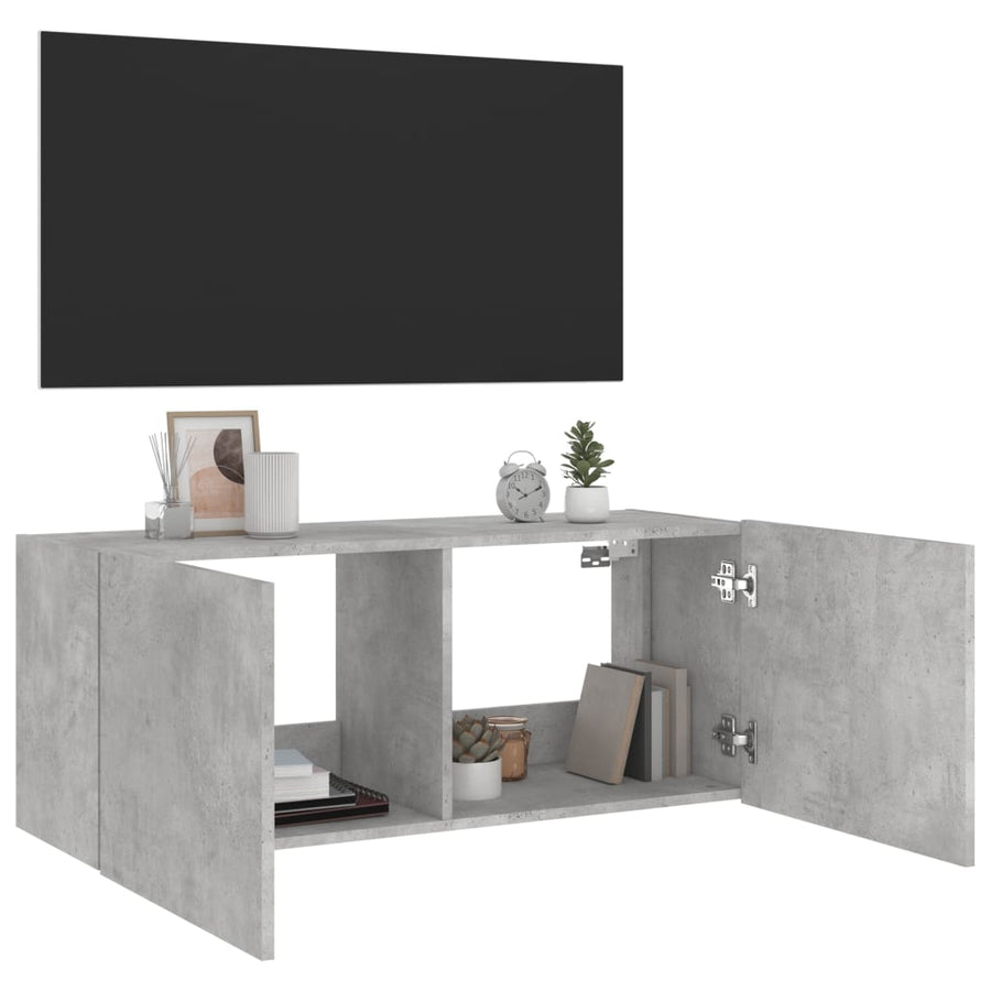 Tv-Wandmeubel Met Led-Verlichting 100X35X41 Cm Betongrijs