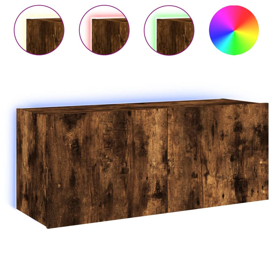 Tv-Wandmeubel Met Led-Verlichting 100X35X41 Cm Gerookt Eiken