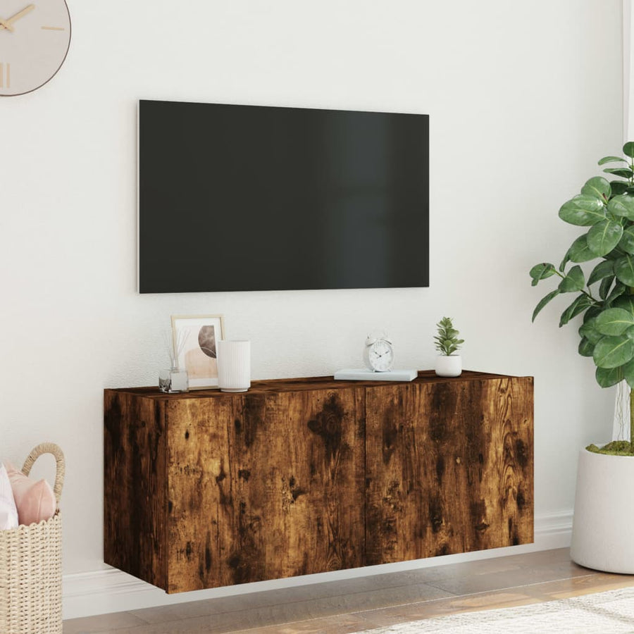 Tv-Wandmeubel Met Led-Verlichting 100X35X41 Cm Gerookt Eiken