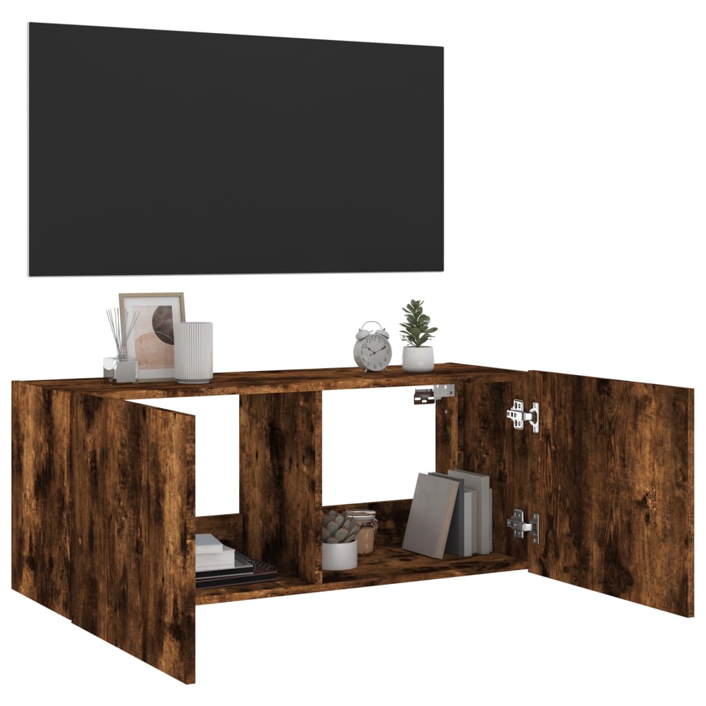 Tv-Wandmeubel Met Led-Verlichting 100X35X41 Cm Gerookt Eiken