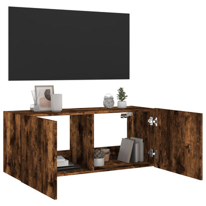Tv-Wandmeubel Met Led-Verlichting 100X35X41 Cm Gerookt Eiken