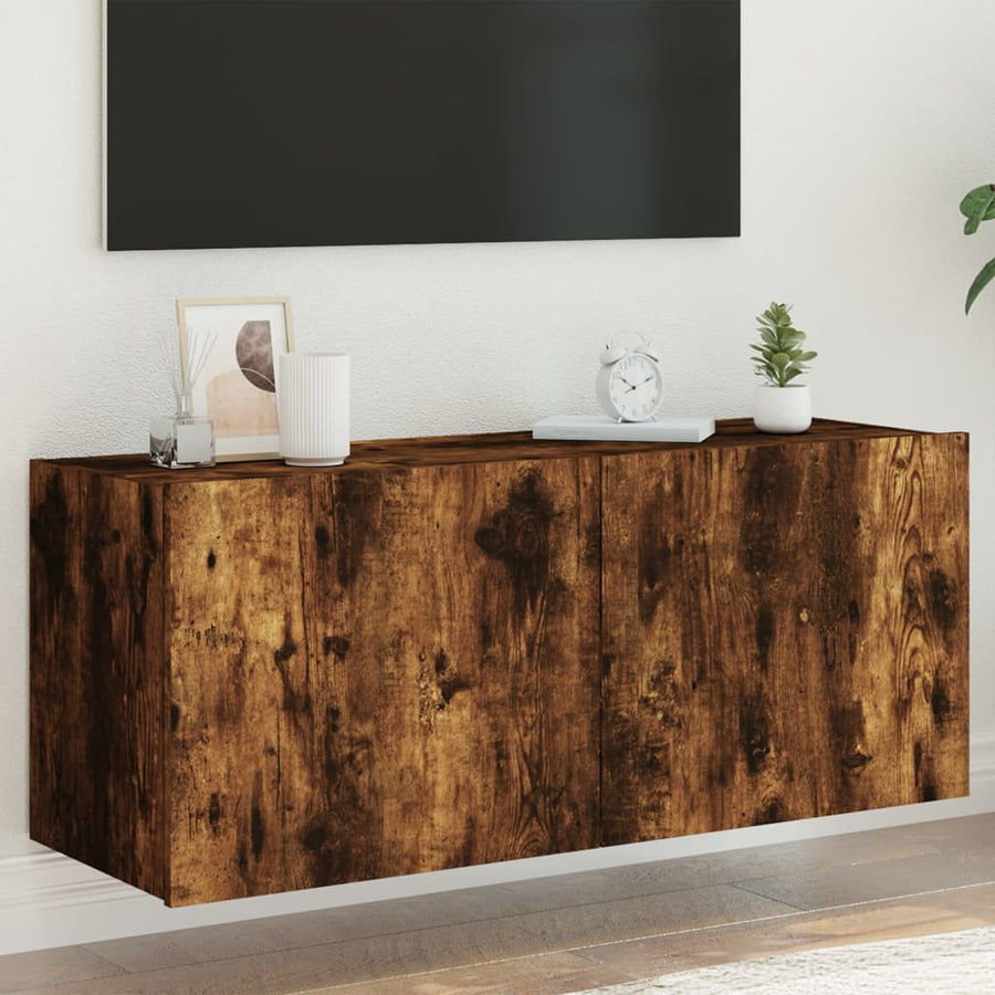Tv-Wandmeubel Met Led-Verlichting 100X35X41 Cm Gerookt Eiken