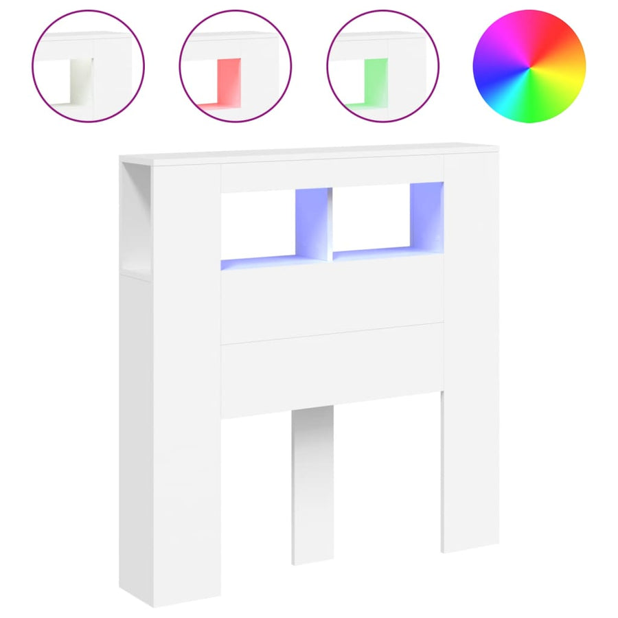 Hoofdeinde Met Led 00X8,5X03,5 Cm Bewerkt Hout 100 x 103.5 cm Wit