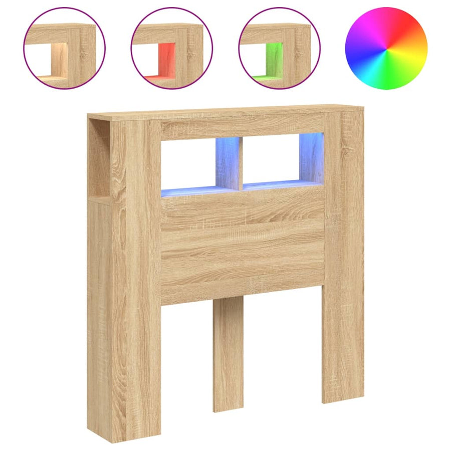 Hoofdeinde Met Led 00X8,5X03,5 Cm Bewerkt Hout 100 x 103.5 cm Sonoma eiken