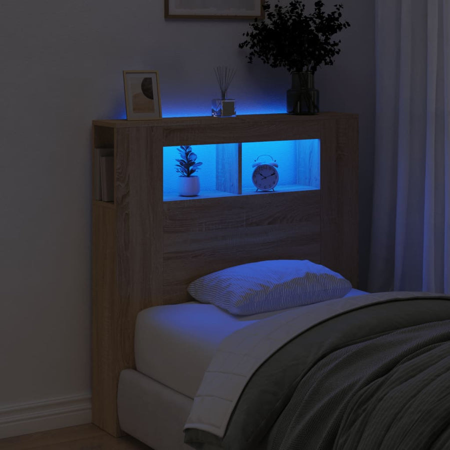 Hoofdeinde Met Led 00X8,5X03,5 Cm Bewerkt Hout 100 x 103.5 cm Sonoma eiken