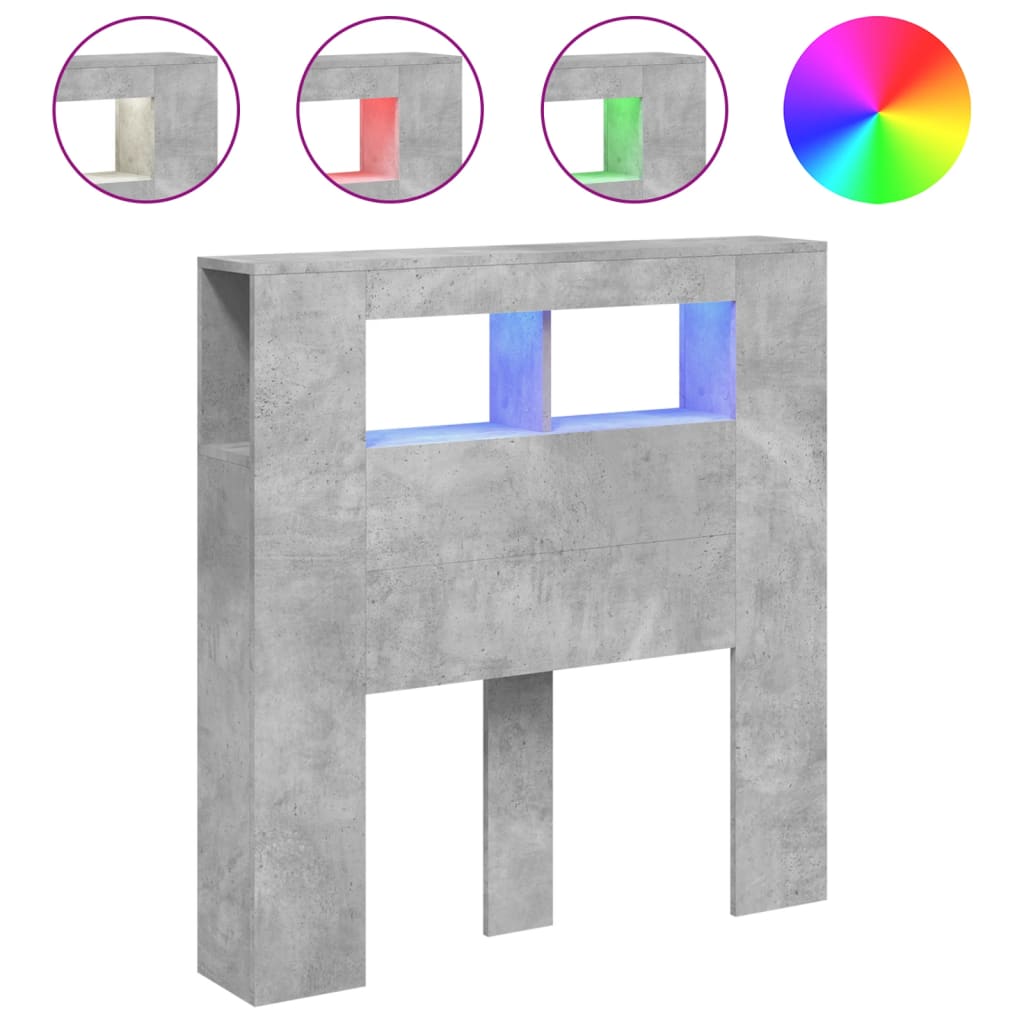 Hoofdeinde Met Led 00X8,5X03,5 Cm Bewerkt Hout 100 x 103.5 cm Betongrijs