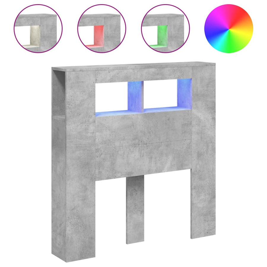 Hoofdeinde Met Led 00X8,5X03,5 Cm Bewerkt Hout 100 x 103.5 cm Betongrijs