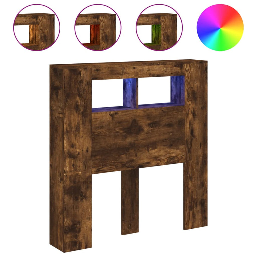 Hoofdeinde Met Led 00X8,5X03,5 Cm Bewerkt Hout 100 x 103.5 cm Gerookt eiken