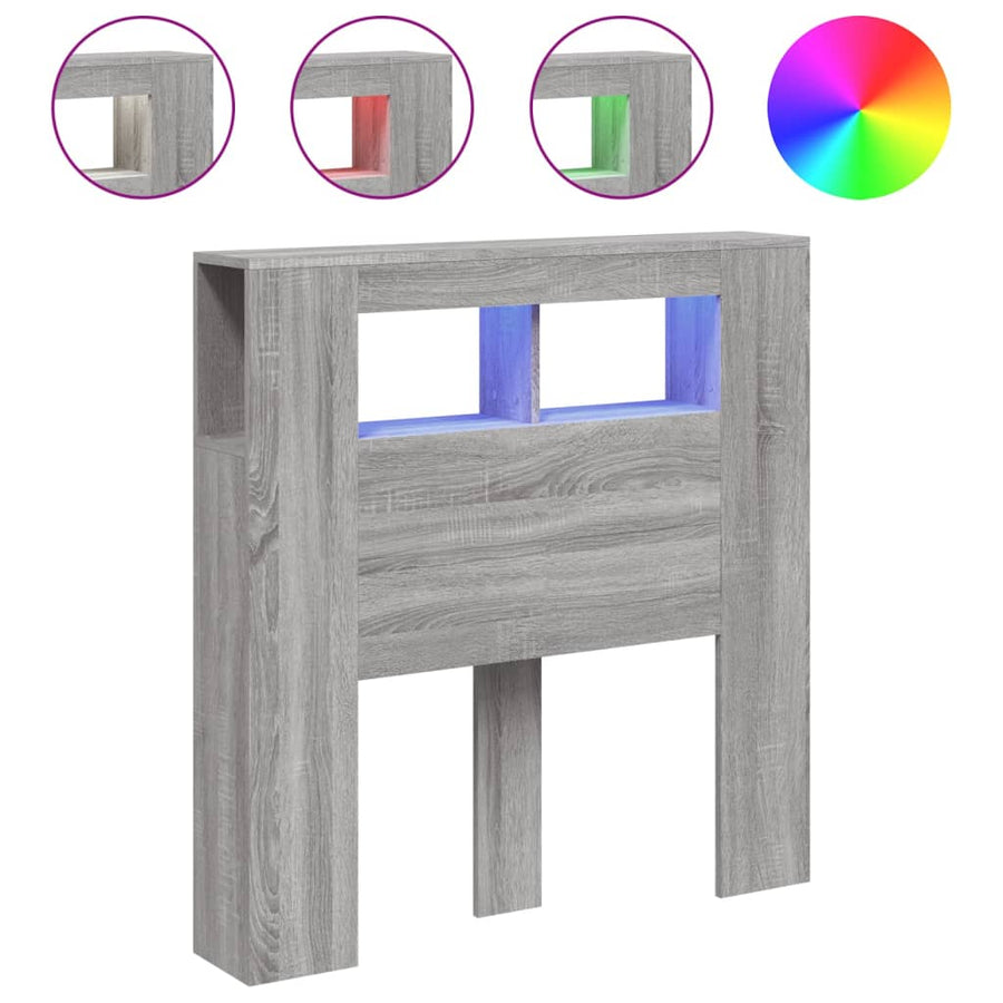 Hoofdeinde Met Led 00X8,5X03,5 Cm Bewerkt Hout 100 x 103.5 cm Grijs sonoma