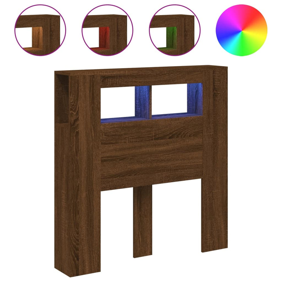 Hoofdeinde Met Led 00X8,5X03,5 Cm Bewerkt Hout Bruineiken 100 x 103.5 cm bruin eikenkleur