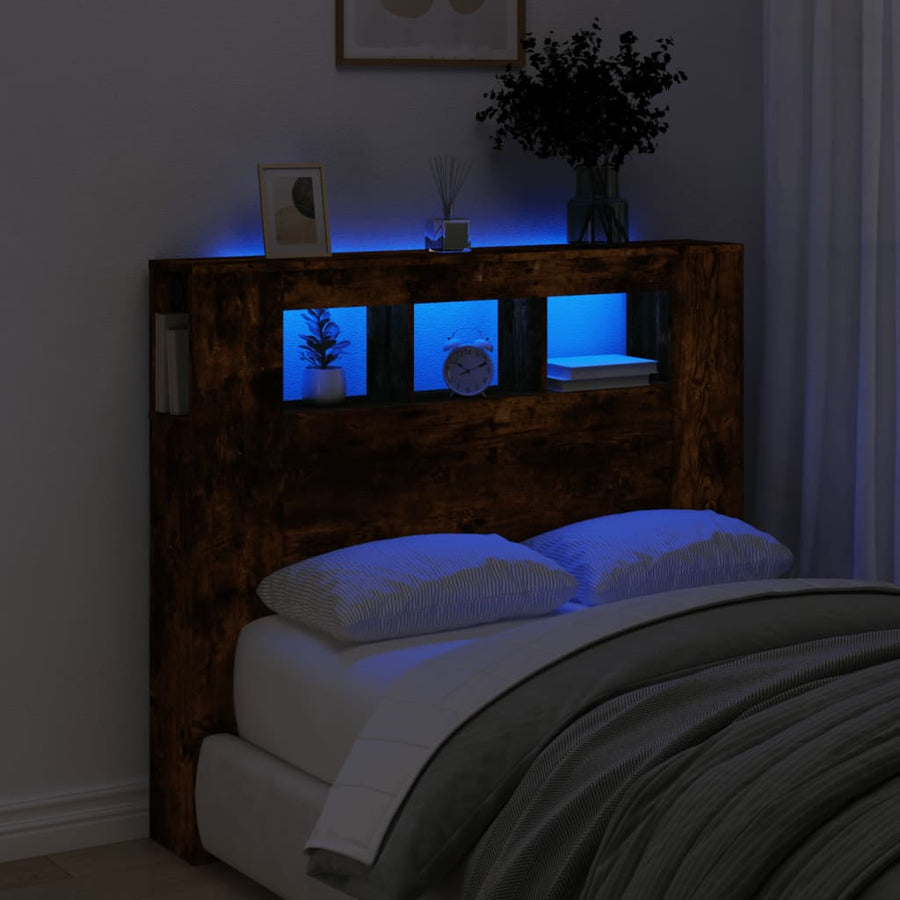 Hoofdeinde Met Led 20X8,5X03,5 Cm Bewerkt Hout 120 x 103.5 cm Gerookt eiken