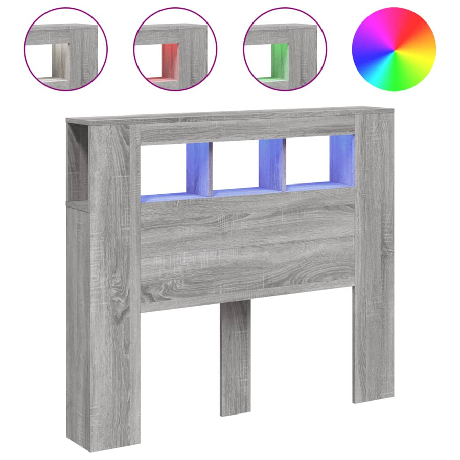 Hoofdeinde Met Led 20X8,5X03,5 Cm Bewerkt Hout 120 x 103.5 cm Grijs sonoma
