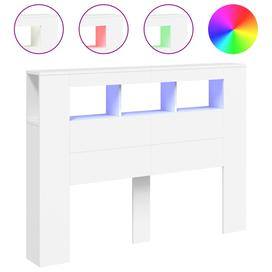 Hoofdeinde Met Led 40X8,5X03,5 Cm Bewerkt Hout 140 x 103.5 cm Wit