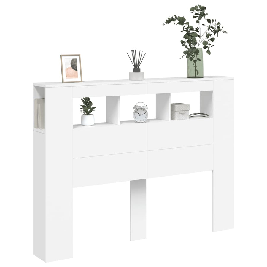 Hoofdeinde Met Led 40X8,5X03,5 Cm Bewerkt Hout 140 x 103.5 cm Wit