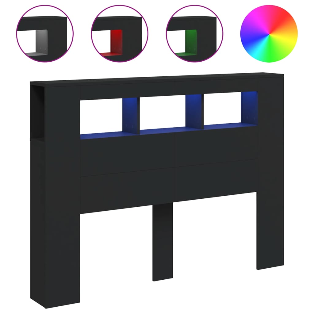 Hoofdeinde Met Led 40X8,5X03,5 Cm Bewerkt Hout 140 x 103.5 cm Zwart