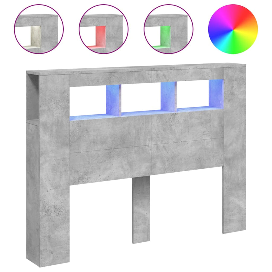 Hoofdeinde Met Led 40X8,5X03,5 Cm Bewerkt Hout 140 x 103.5 cm Betongrijs